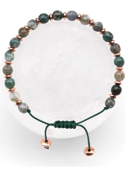 Yosun Akik Doğal Taş Makrome Örme Bileklik