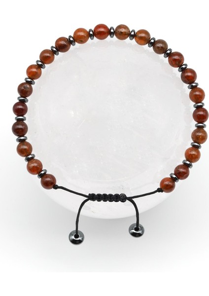 Granat-Lal Doğal Taş Makrome Örme Bileklik