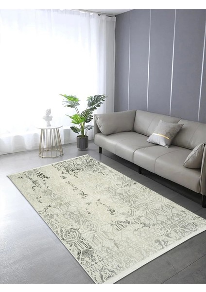 Bahar 2927A Koyu Gri Bej Ince Modern Halı
