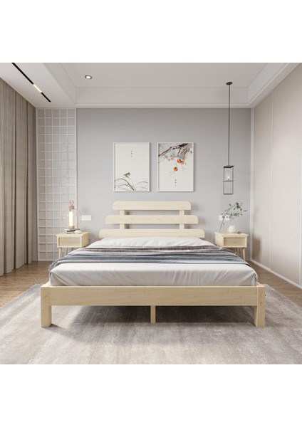 Lotus x Model Doğal Çam Ahşap Karyola
