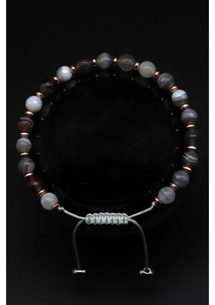 Botswana Akik Doğal Taş Makrome Örme Bileklik Fasetli Kesim