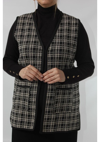 Y466 Siyah-Krem Kareli Cepli Mevsimlik Anne Yelek fiyatları