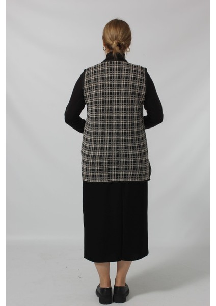 Y466 Siyah-Krem Kareli Cepli Mevsimlik Anne Yelek fırsatları