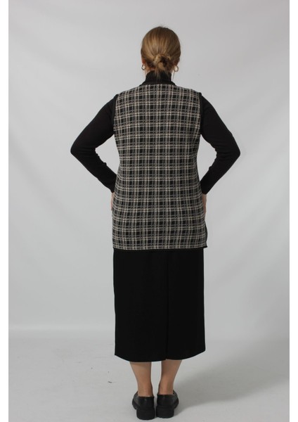 Y466 Siyah-Krem Kareli Cepli Mevsimlik Anne Yelek indirimleri