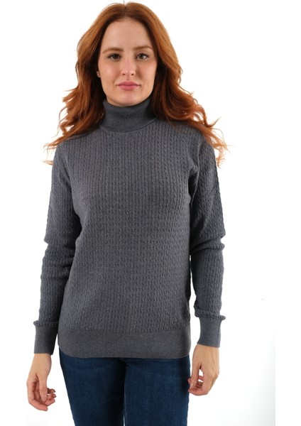 Kadın Ink %100 Organik Pamuk Balıkçı Yaka Saç Örgülü Triko Kazak Örme Bluz TRIST-6156