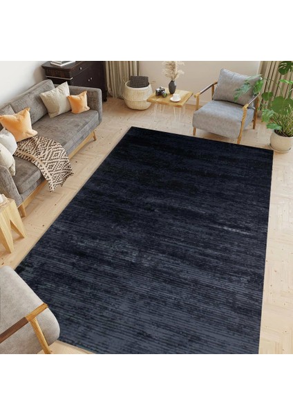 Kadife Vintage 3320 Lacivert Dekoratif Yıkanabilir Kaymaz Taban Kilim
