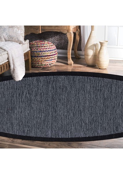 Halıca S-9714 Jüt Sisal Füme Siyah Dekoratif Yuvarlak Halı