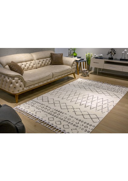 Rodos 2615A Beyaz Geometrik Desen Iskandinav Tarzı Halı