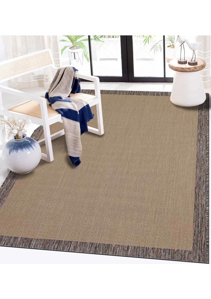 Halıca S-9709 Jüt Sisal Bej Kahve Dekoratif Halı