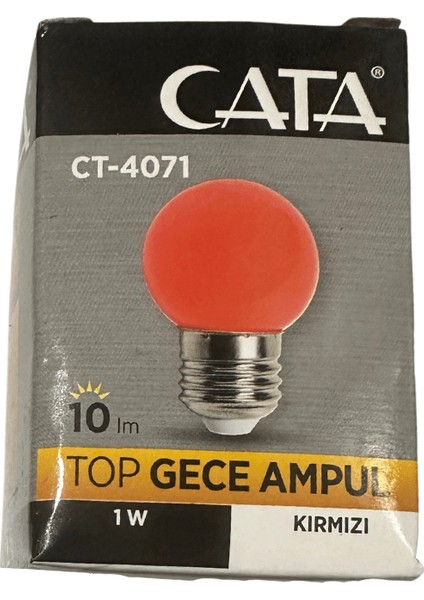 CT-4071 1W Kırmızı Işık E27 Duylu Top Gece LED Ampul (8 Adet)