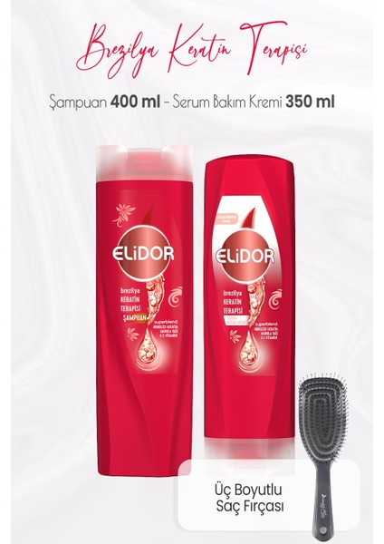 Superblend Brezilya Keratin Terapisi Şampuan 400 Ml, Serum Bakım Kremi 350 ml ve Üç Boyutlu Saç Fırçası