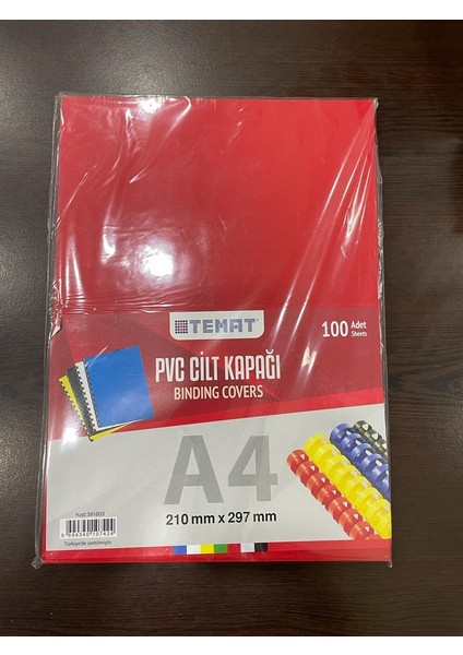 Pvc A4 Cilt Kapağı 210 mm x 297 mm 100'lü Paket Kırmızı