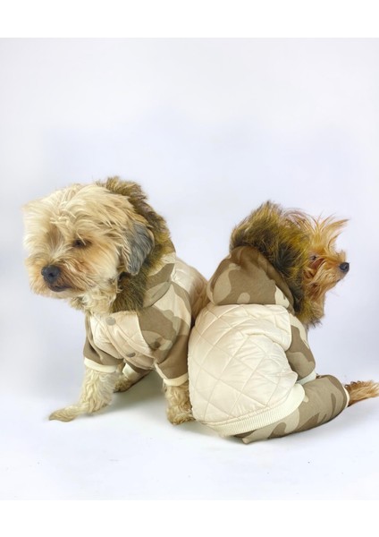 Kamuflaj Comfy Puf Köpek Mont Tulum Takım Köpek Ceket Takım