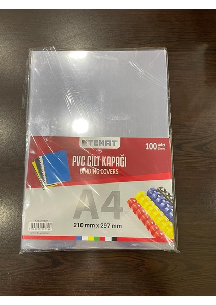 Pvc A4 Cilt Kapağı 210 mm x 297 mm 100'lü Paket Şeffaf