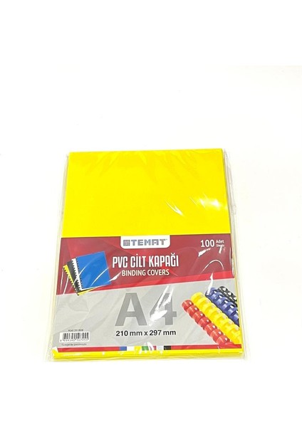 Pvc A4 Cilt Kapağı 210 mm x 297 mm 100'lü Paket Sarı