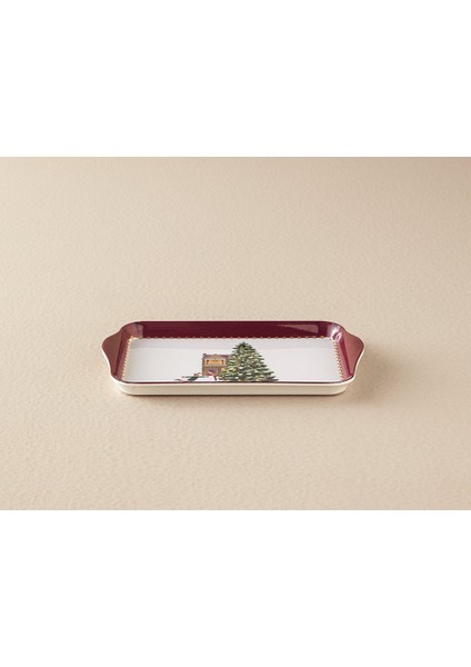 Yılbaşı Cheerful Skate Melamin Tepsi 23X14 cm Kırmızı