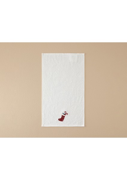 Yılbaşı Gift Socks Pamuklu Nakışlı El Havlusu Ekru
