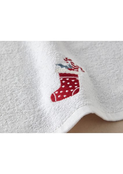 Yılbaşı Gift Socks Pamuklu Nakışlı El Havlusu Ekru modelleri