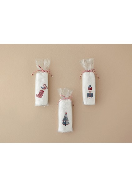 Yılbaşı Gift Socks Pamuklu Nakışlı El Havlusu Ekru fırsatları