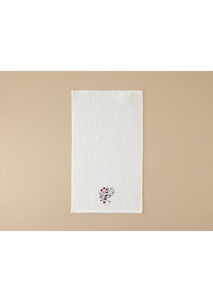 Yılbaşı Candy Stick Pamuklu Nakışlı El Havlusu 30X50 cm Ekru