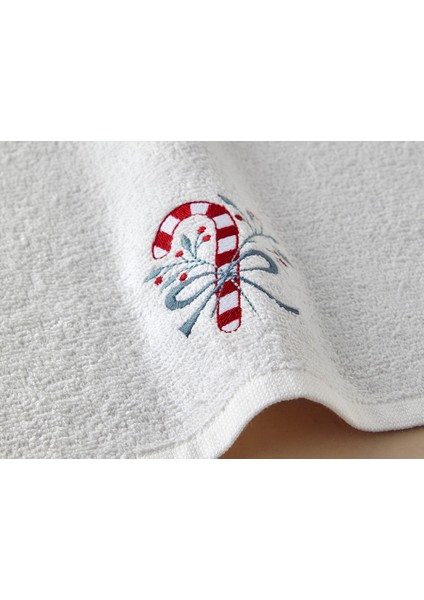 Yılbaşı Candy Stick Pamuklu Nakışlı El Havlusu 30X50 cm Ekru modelleri