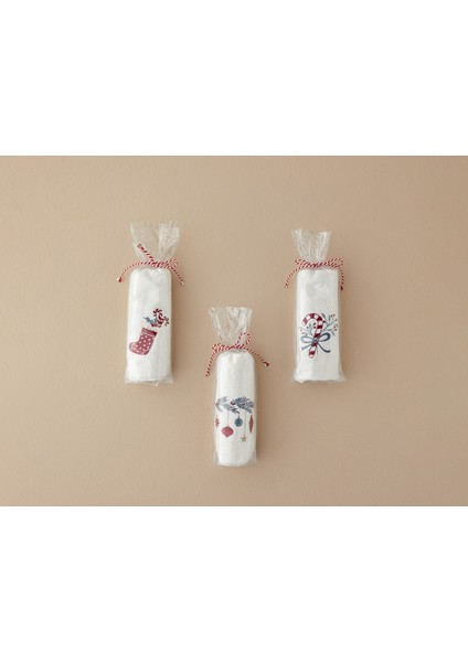 Yılbaşı Candy Stick Pamuklu Nakışlı El Havlusu 30X50 cm Ekru fırsatları