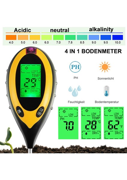 In 1 Dijital Ph Ölçer Ph Test Cihazı Toprak Su Nemi Test Ölçer Kiti Sıcaklık Güneş Işığı Test Cihazı Bahçe Çiftliği Tohumlama (Yurt Dışından) fırsatları