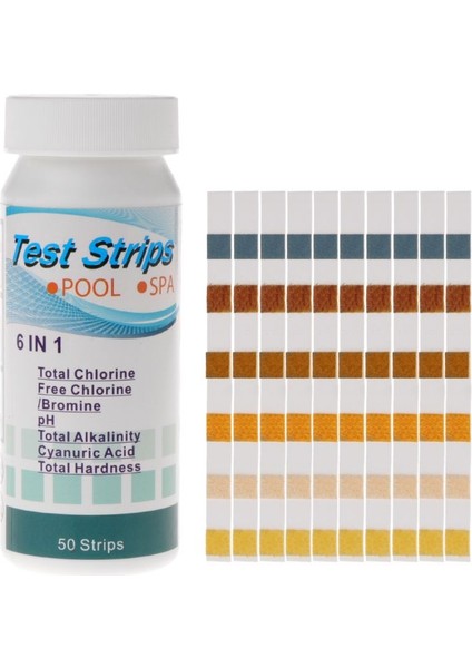 50 Şerit/kutu 6in1 Su Kalitesi Test Şeritleri Gölet Test Kağıdı Klor Ph Alkalinite Su Sertlik Ölçer Yüzme Havuzu (Yurt Dışından)