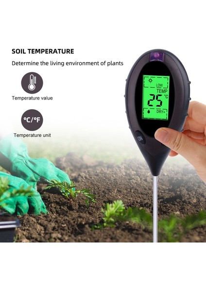 Profesyonel Toprak Ph Ölçer 4 In 1 Toprak Sıcaklığı Güneş Nemi Ph Ölçer Test Cihazı Bahçe Bitkileri Için Çiçekler LCD Ekran (Yurt Dışından) modelleri