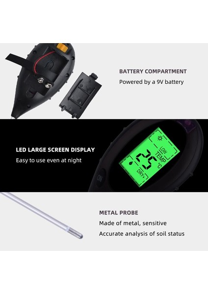 Profesyonel Toprak Ph Ölçer 4 In 1 Toprak Sıcaklığı Güneş Nemi Ph Ölçer Test Cihazı Bahçe Bitkileri Için Çiçekler LCD Ekran (Yurt Dışından) fırsatları