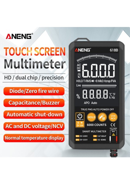 Dijital Multimetre Akıllı Dokunmatik Ekran Dc Analog Bar True Rms Test Cihazı 6000 Sayım Transistör Kapasitör Ncv Test Cihazları Metre (Yurt Dışından) fırsatları