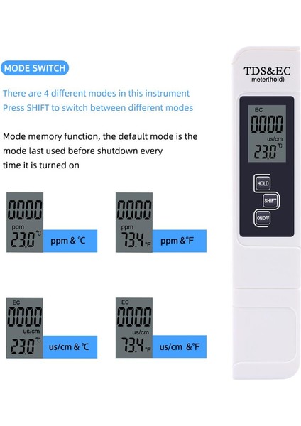 Yieryi Tds Ec Metre Sıcaklık Test Cihazı Kalem 3 In1 Fonksiyonlu Iletkenlik Su Kalitesi Ölçümü Tds ve Ec Test Cihazı 0-9999PPM (Yurt Dışından) fiyatları