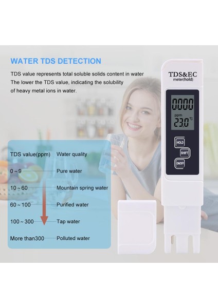 Yieryi Tds Ec Metre Sıcaklık Test Cihazı Kalem 3 In1 Fonksiyonlu Iletkenlik Su Kalitesi Ölçümü Tds ve Ec Test Cihazı 0-9999PPM (Yurt Dışından) modelleri