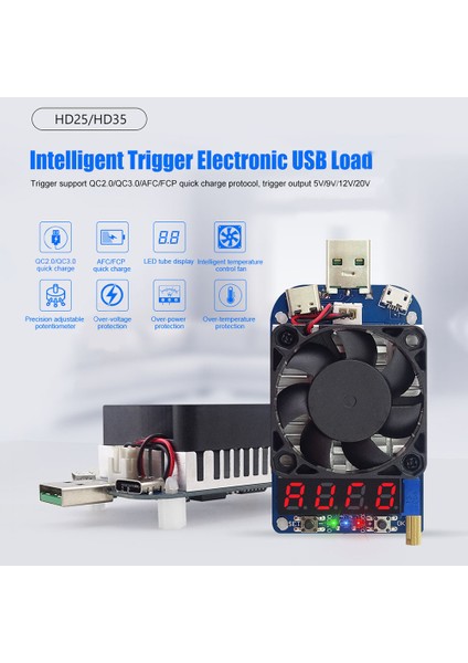 HD25 Tetikleyici Qc2.0 Qc3.0 Elektronik USB Yük Direnci Deşarj Akü Testi Ayarlanabilir Akım Gerilimi (25W) (Yurt Dışından)