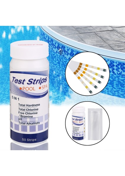 50 Adet Ph Test Kağıdı Şeritleri 5 In1 Yüzme Havuzu Su Test Şeritleri Klor Brom Ph Alkalinite Sertlik Toplam Ölçü Malzemeleri (Yurt Dışından)
