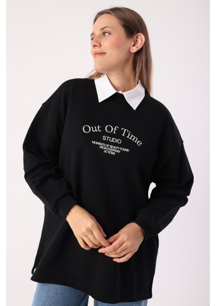 Oversize Nakışlı Sweatshirt