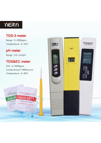 Yieryi Taşınabilir Dijital Tds Metre + Ph Ölçer + Ec ve Tds Metre 0-9999PPM /0-14 Ph /0-9999PPM&0-9999US/CM Su Kalitesi Monitörü (Yurt Dışından)
