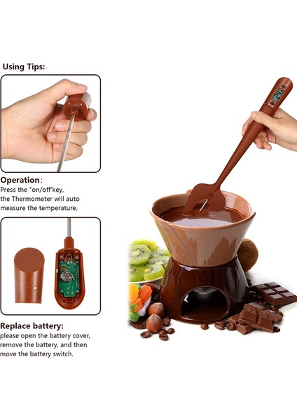 Dijital Şeker Termometresi Derin Kızartma Anında Okuma Sıcaklığı Okuyucu Dijital Spatula Termometre Dayanıklı ve Karıştırıcı (Yurt Dışından)