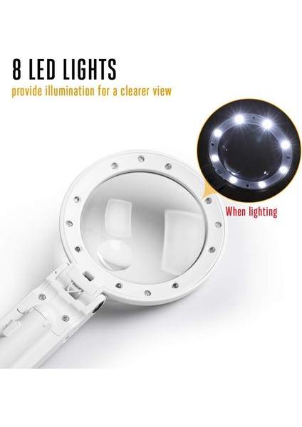 Büyüteç, 8 LED Işıklı Katlanır Büyüteç, Okuma, Lehimleme, Muayene, Madeni Para, Takı Için Büyüteç (Yurt Dışından)