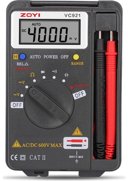 Zoyı VC921 Multimetre Cep Test Cihazı Taşınabilir Dijital Autorang 4000 Sayım Ac Dc Voltmetre Ohm Kapasite Ölçer Mini (Yurt Dışından)