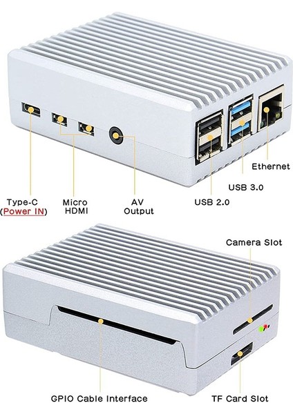 Raspberry Pi 4 Kılıfı Için, Raspberry Pi 4 Model B Için Pi 4 Ağır Hizmet Tipi Alüminyum Alaşımlı Pasif Soğutma Kılıfı Sadece Gümüş (Yurt Dışından)