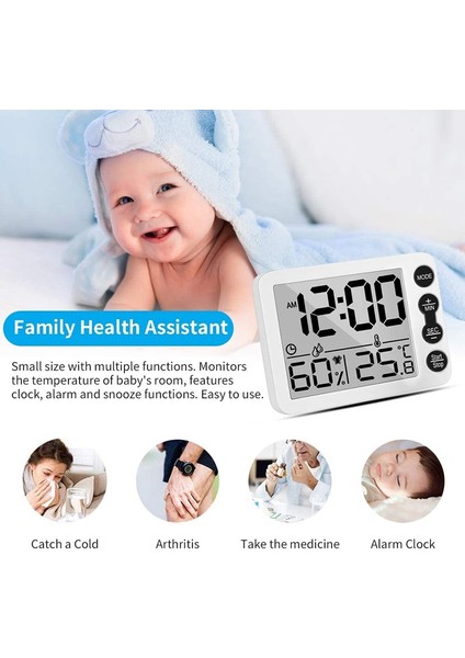 Higrometre ve Dijital Iç Mekan Termometresi, Çalar Saatli, Doğru Oda Sıcaklığı Göstergesi Nem Monitörü Zamanlayıcısı (Yurt Dışından)