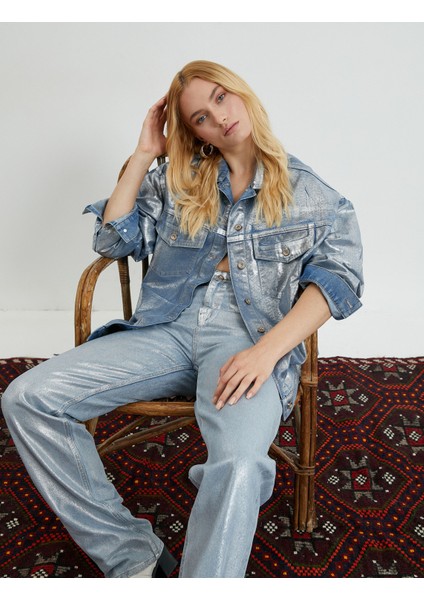 Kot Ceket Metalik Görünümlü Cep Detaylı Rahat Kesim Metal Düğmeli fiyatları