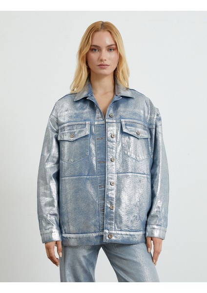 Kot Ceket Metalik Görünümlü Cep Detaylı Rahat Kesim Metal Düğmeli fırsatları