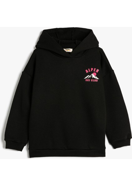 Kapşonlu Sweat Uzun Kollu Kayak Baskılı Şardonlu