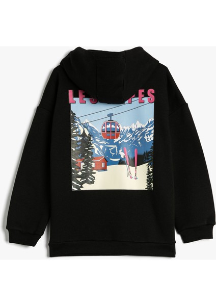 Kapşonlu Sweat Uzun Kollu Kayak Baskılı Şardonlu fiyatları