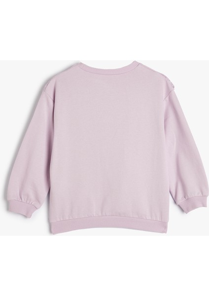 Sweatshirt Uzun Kollu Bisiklet Yaka Fırfır Detaylı Pamuklu Şardonlu