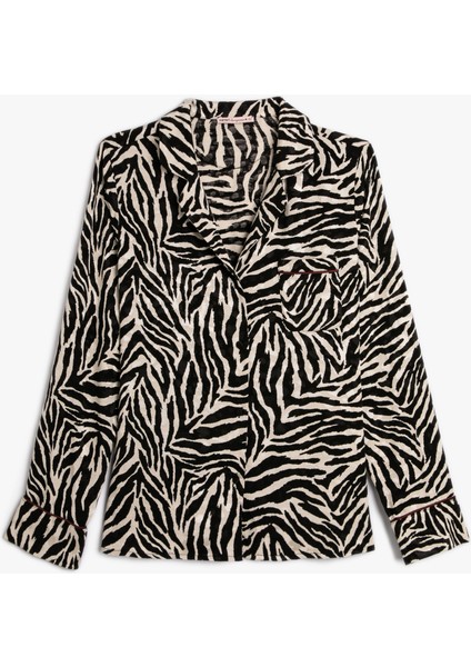 Zebra Desenli Pijama Üstü Düğmeli Uzun Kollu Cepli