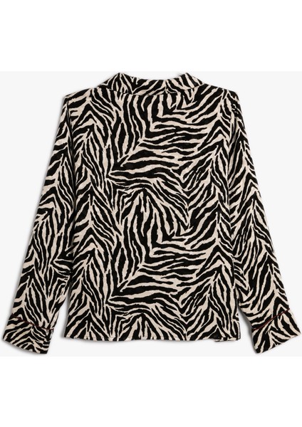 Zebra Desenli Pijama Üstü Düğmeli Uzun Kollu Cepli