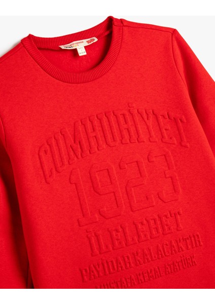 Cumhuriyet Baskılı Sweatshirt Kabartma Baskı Detaylı - 100.Yıl Özel